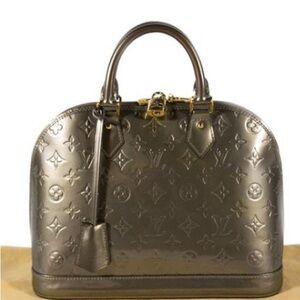Louis Vuitton LV Alma PM Vernis Green Metallic olive Gold Khaki Tote Handbag
